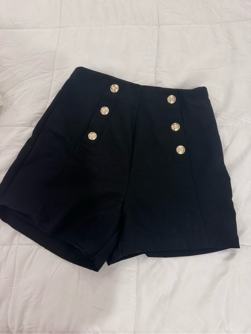 Zara Classic High-Waist Black Dress Shorts with Gold Buttons